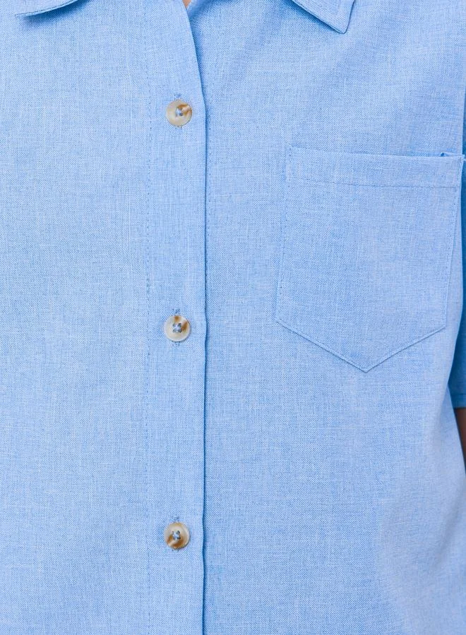 ستايلي قميص سادة بأكمام قصيرة وأزرار غلق